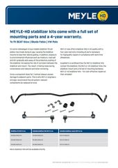MEYLE-HD stabilizer kits come with a full set of mounting parts and a 4-year warranty.