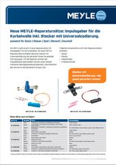 Neue MEYLE-Reparatursätze: Impulsgeber für die Kurbelwelle inkl. Stecker mit Universalcodierung.