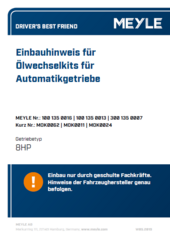 Einbauhinweis für Ölwechselkits für Automatikgetriebe