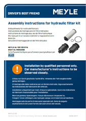 Instructions de montage pour jeu de filtre hydraulique
