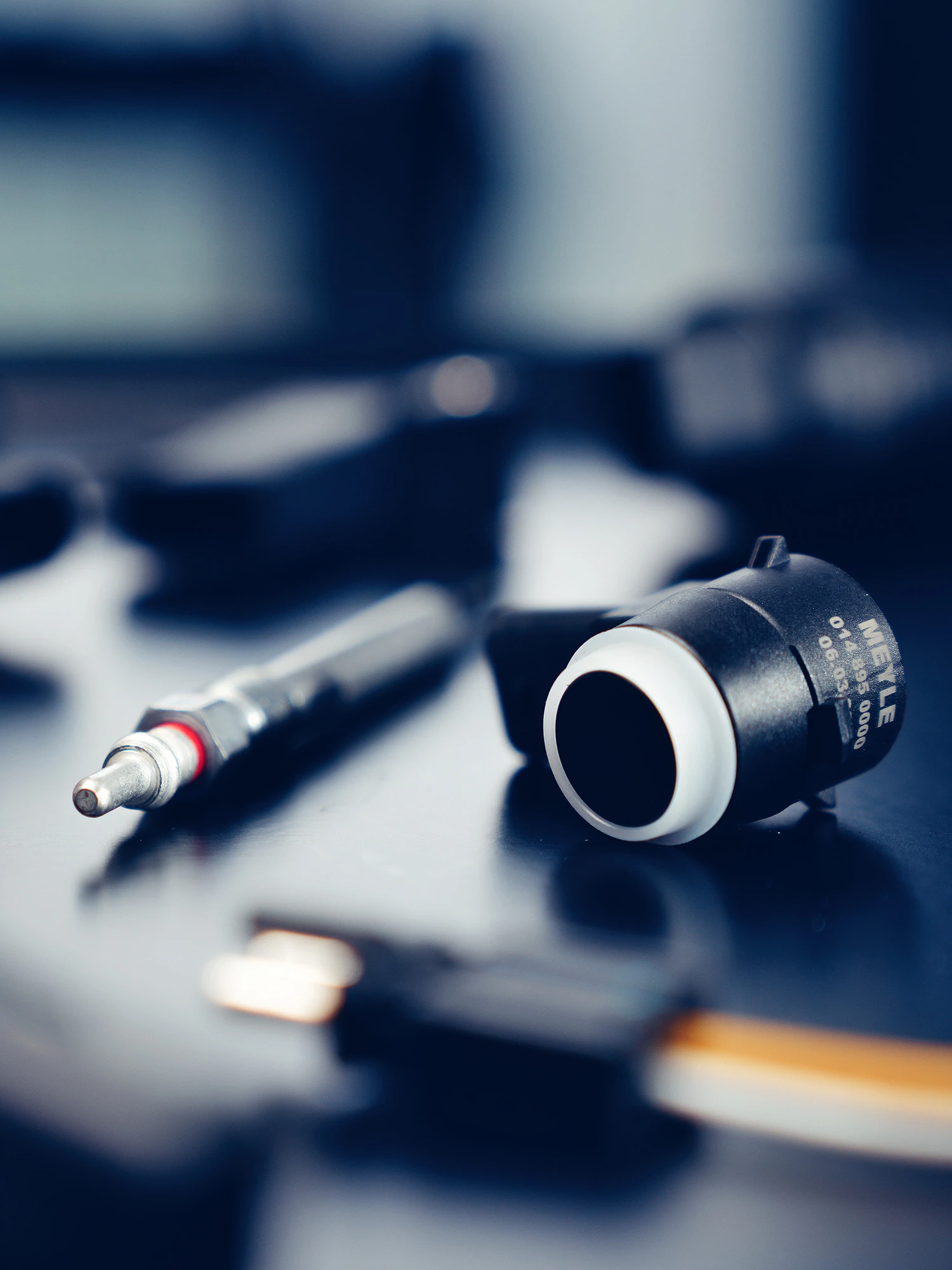 Close-up of MEYLE Electronics parts.