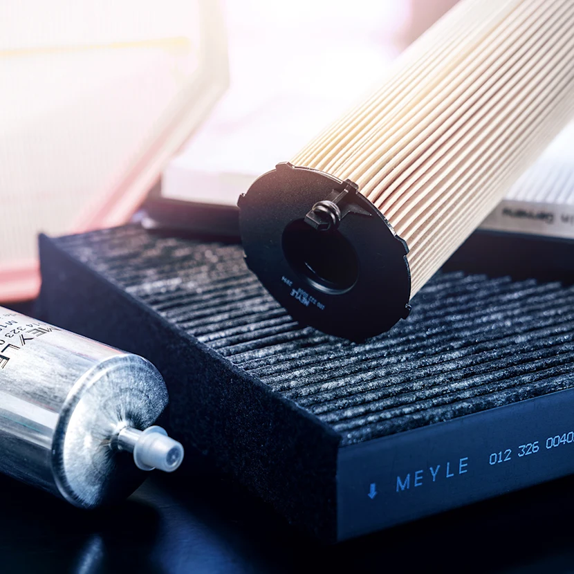 Product photo of various filters in a close-up with a blur in the background.