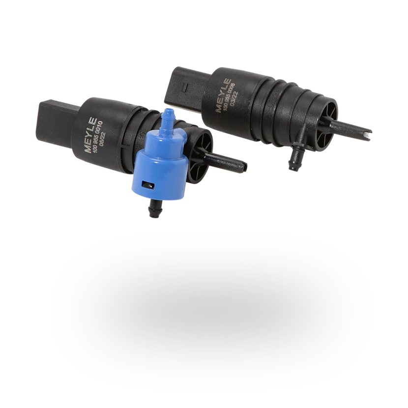 Photo of MEYLE parts for headlights and windshield cleaning.