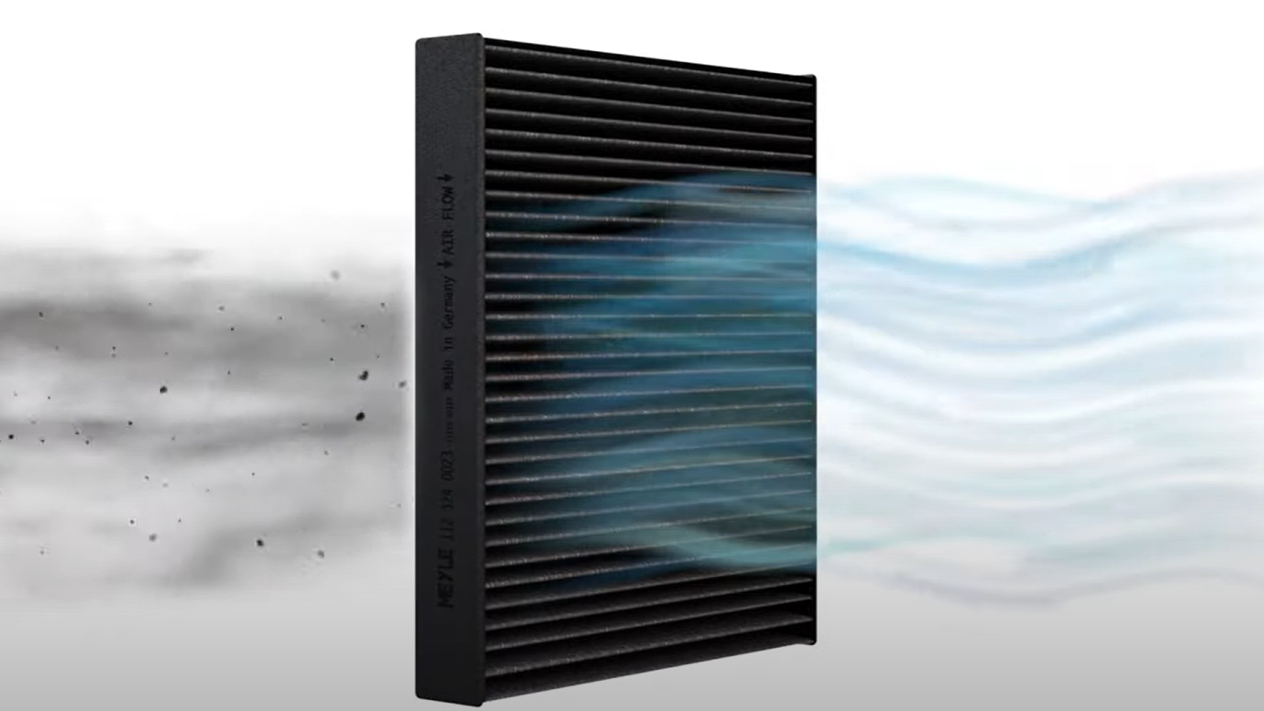 Screenshot of the MEYLE video ‘MEYLE PD cabin air filter Clean thing simply breathe through’.