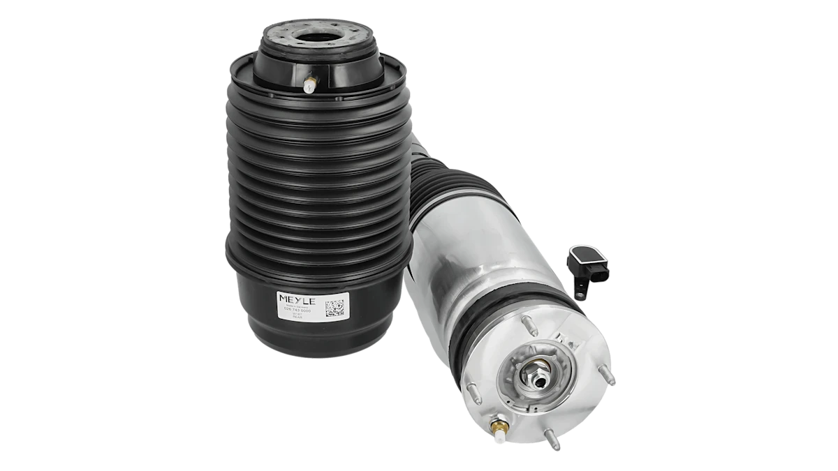 Photo of three MEYLE air suspension components.