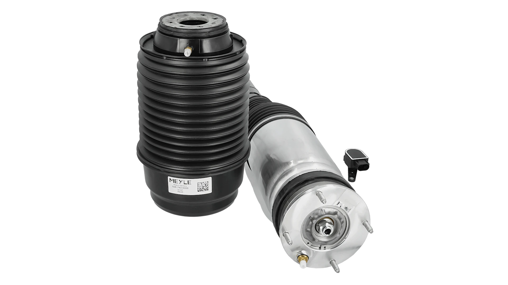 Photo of three MEYLE air suspension components.