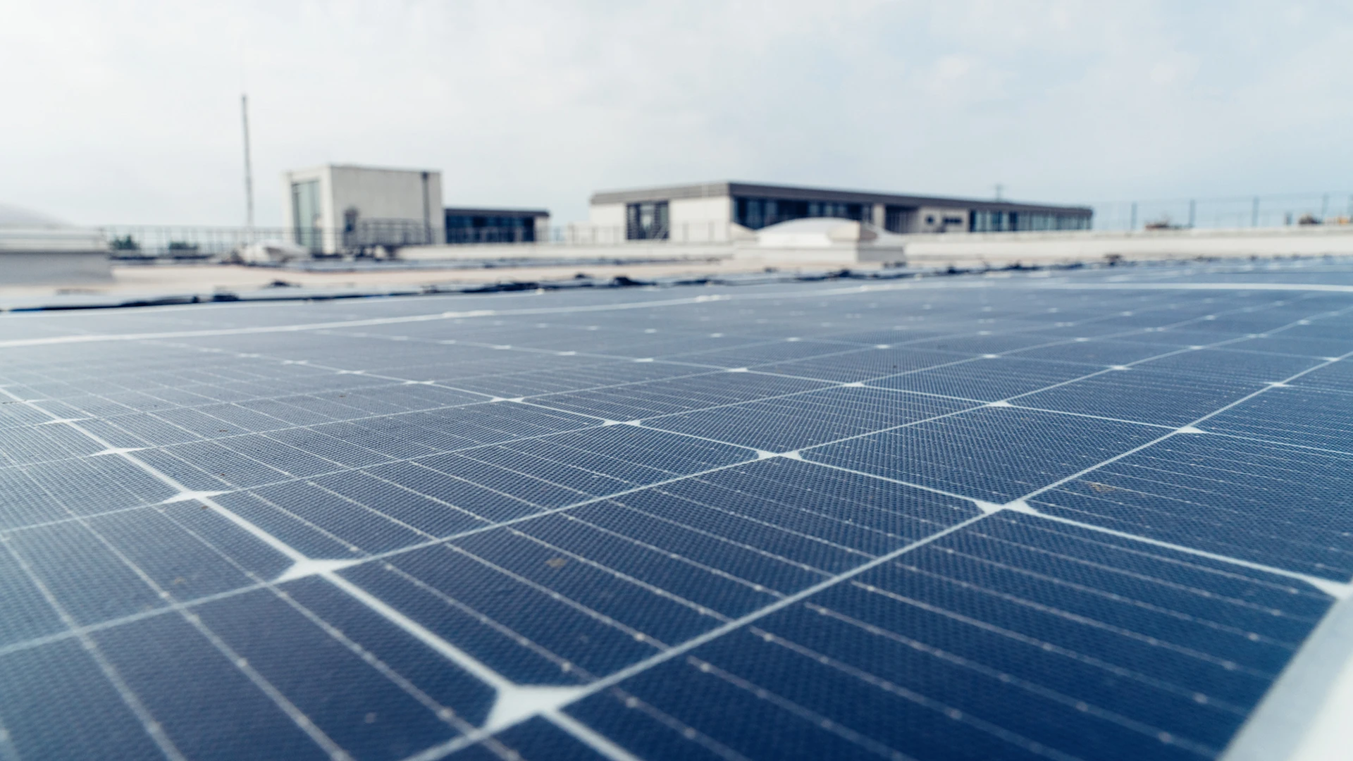 A roof with lots of solar cells.