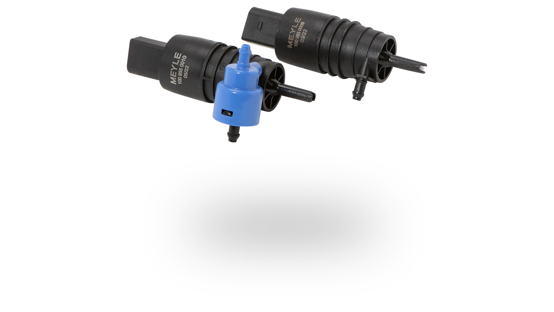 Photo of MEYLE parts for headlights and windshield cleaning.