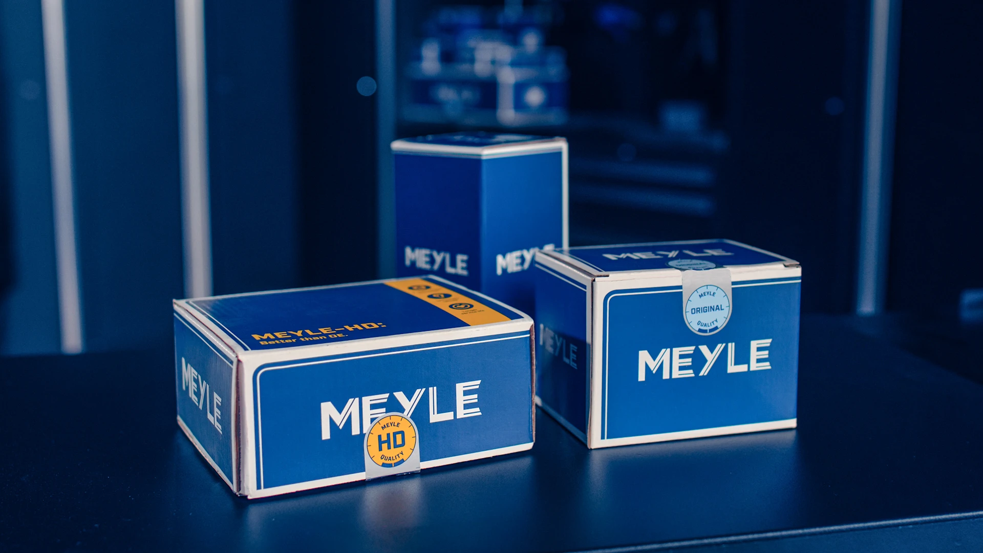 Photo of three MEYLE boxes.